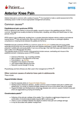 Anterior Knee Pain