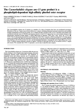 The Caenorhabditis Elegans Unc-13 Gene Product Is a Phospholipid-Dependent High-Affinity Phorbol Ester Receptor