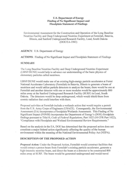 U.S. Department of Energy Finding of No Significant Impact and Floodplain Statement of Findings