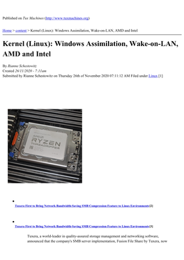 Kernel (Linux): Windows Assimilation, Wake-On-LAN, AMD and Intel