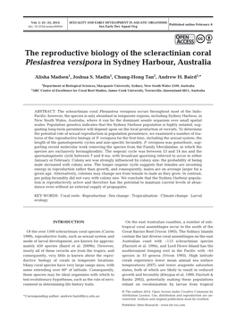 The Reproductive Biology of the Scleractinian Coral Plesiastrea Versipora in Sydney Harbour, Australia