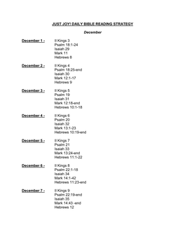 JUST JOY! DAILY BIBLE READING STRATEGY December
