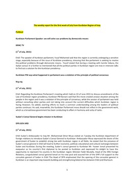 The Weekly Report for the First Week of July from Kurdistan Region of Iraq