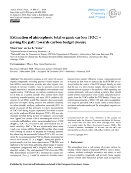 Estimation of Atmospheric Total Organic Carbon (TOC) – Paving the Path Towards Carbon Budget Closure