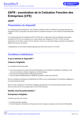 ZAFR : Exonération De La Cotisation Foncière Des Entreprises (CFE)