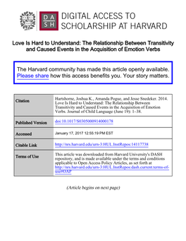 The Relationship Between Transitivity and Caused Events in the Acquisition of Emotion Verbs