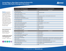 Current Stop Vs. New Stop Locations for Route 413: Hamilton Mill/Mall of Georgia to Downtown