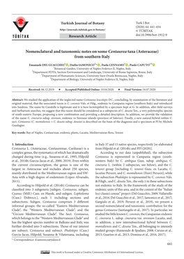 Nomenclatural and Taxonomic Notes on Some Centaurea Taxa (Asteraceae) from Southern Italy