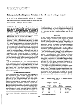 Pathogenicity Resulting from Mutation at the B Locus of Ustilago Maydis