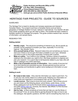Heritage Fair Projects - Guide to Sources