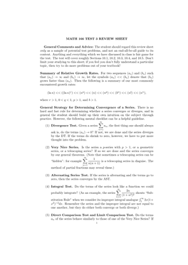 MATH 166 TEST 3 REVIEW SHEET General Comments and Advice