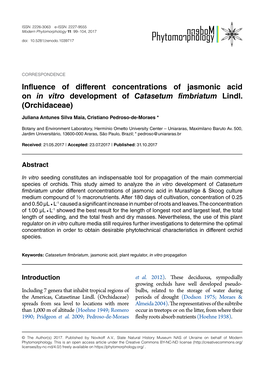 Influence of Different Concentrations of Jasmonic Acid on in Vitro Development of Catasetum Fimbriatum Lindl
