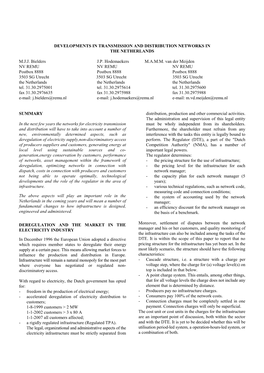 Developments in Transmission and Distribution Networks in the Netherlands