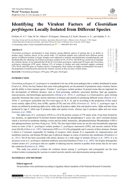 Identifying the Virulent Factors of Clostridium Perfringens Locally Isolated from Different Species