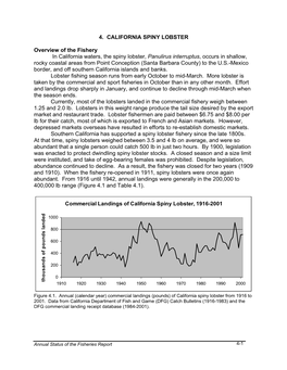 4. CALIFORNIA SPINY LOBSTER Overview of the Fishery In