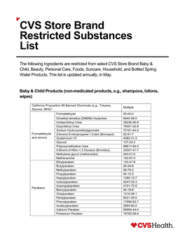 CVS Store Brand Restricted Substances List