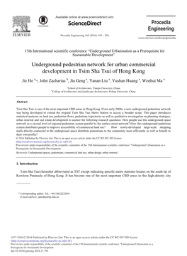 Underground Pedestrian Network for Urban Commercial Development in Tsim Sha Tsui of Hong Kong