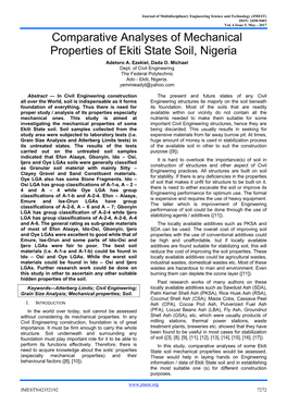 Comparative Analyses of Mechanical Properties of Ekiti State Soil, Nigeria Adetoro A