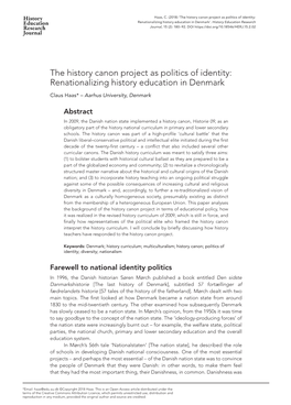 The History Canon Project As Politics of Identity: Renationalizing History Education in Denmark’