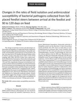 Changes in the Rates of Field Isolation and Antimicrobial Susceptibility Of