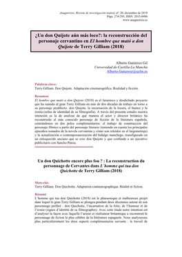 ¿Un Don Quijote Aún Más Loco?: La Reconstrucción Del Personaje Cervantino En El Hombre Que Mató a Don Quijote De Terry Gilliam (2018)