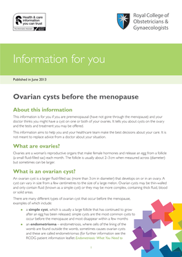Ovarian Cysts Before the Menopause