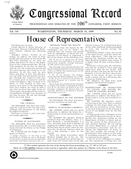 Congressional Record United States Th of America PROCEEDINGS and DEBATES of the 106 CONGRESS, FIRST SESSION