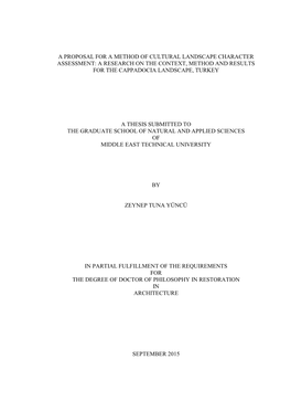 A Proposal for a Method of Cultural Landscape Character Assessment: a Research on the Context, Method and Results for the Cappadocia Landscape, Turkey