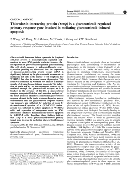 Thioredoxin-Interacting Protein (Txnip) Is a Glucocorticoid-Regulated Primary Response Gene Involved in Mediating Glucocorticoid-Induced Apoptosis