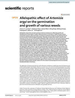 Allelopathic Effect of Artemisia Argyi on the Germination and Growth Of