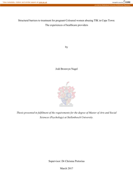 Structural Barriers to Treatment for Pregnant Coloured Women Abusing TIK in Cape Town: the Experiences of Healthcare Providers