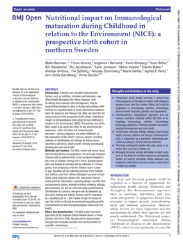 Nutritional Impact on Immunological Maturation During Childhood in Relation to the Environment (NICE): a Prospective Birth Cohort in Northern Sweden