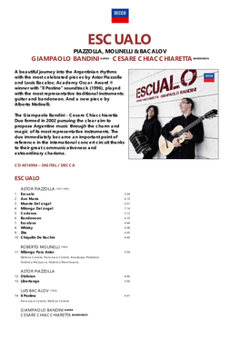 Escualo Piazzolla, Molinelli & Bacalov Giampaolo Bandini Guitar - Cesare Chiacchiaretta Bandoneon