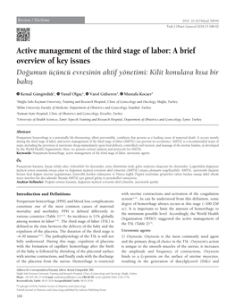 Active Management of the Third Stage of Labor: a Brief Overview of Key Issues Doğumun Üçüncü Evresinin Aktif Yönetimi: Kilit Konulara Kısa Bir Bakış