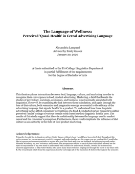 The Language of Wellness: Perceived 'Quasi-Health' in Cereal Advertising Language