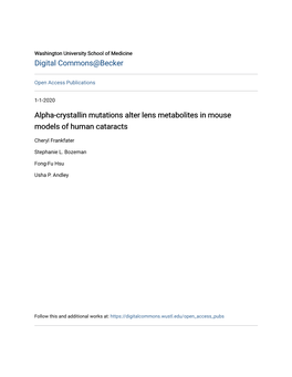 Alpha-Crystallin Mutations Alter Lens Metabolites in Mouse Models of Human Cataracts