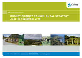 RODNEY DISTRICT COUNCIL RURAL STRATEGY Adopted September 2010