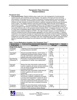 Therapeutic Class Overview Platelet Inhibitors