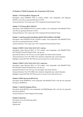 62 Modules of TM100 Transponder Key Programmer Full Version