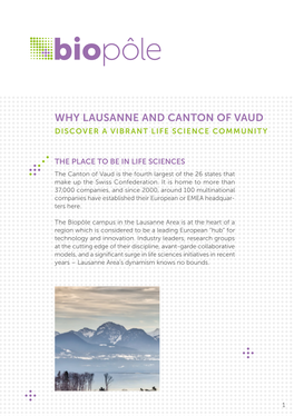 Why Lausanne and Canton of Vaud Discover a Vibrant Life Science Community