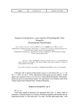 Itaquascon Mongolicus, a New Species of Eutardigrada from Mongolia (Eutardigrada: Hypsibiidae)