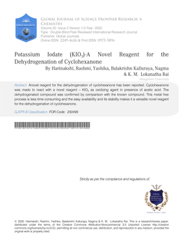 Potassium Iodate (KIO3)-A Novel Reagent for Thedehydrogenation of Cyclohexanone
