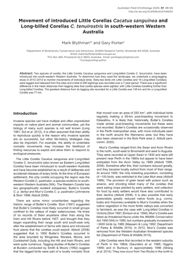 Movement of Introduced Little Corellas Cacatua Sanguinea and Long-Billed Corellas C