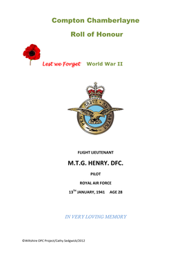 Compton Chamberlayne Roll of Honour M.T.G. HENRY. DFC