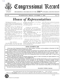 Congressional Record United States of America PROCEEDINGS and DEBATES of the 106Th CONGRESS, SECOND SESSION