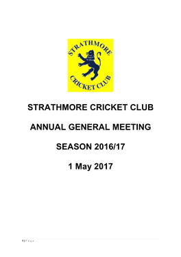 Strathmore Cricket Club Annual General Meeting 2015/16