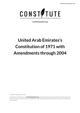 United Arab Emirates's Constitution of 1971 with Amendments Through 2004