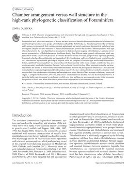 Chamber Arrangement Versus Wall Structure in the High-Rank Phylogenetic Classification of Foraminifera