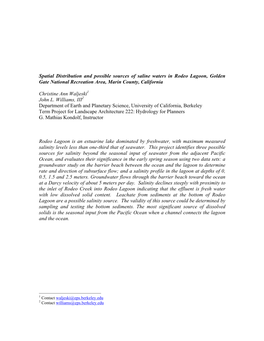 Spatial Distribution and Possible Sources of Saline Waters in Rodeo Lagoon, Golden Gate National Recreation Area, Marin County, California