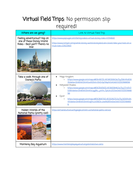 Virtual Field Trips​: No Permission Slip Required! Where Are We Going? Link to Virtual Field Trip